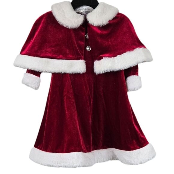 Baby Girl Red Santa Dress & Capelet 18M Faux Fur Velour Christmas Holiday Cape - Picture 6 of 12